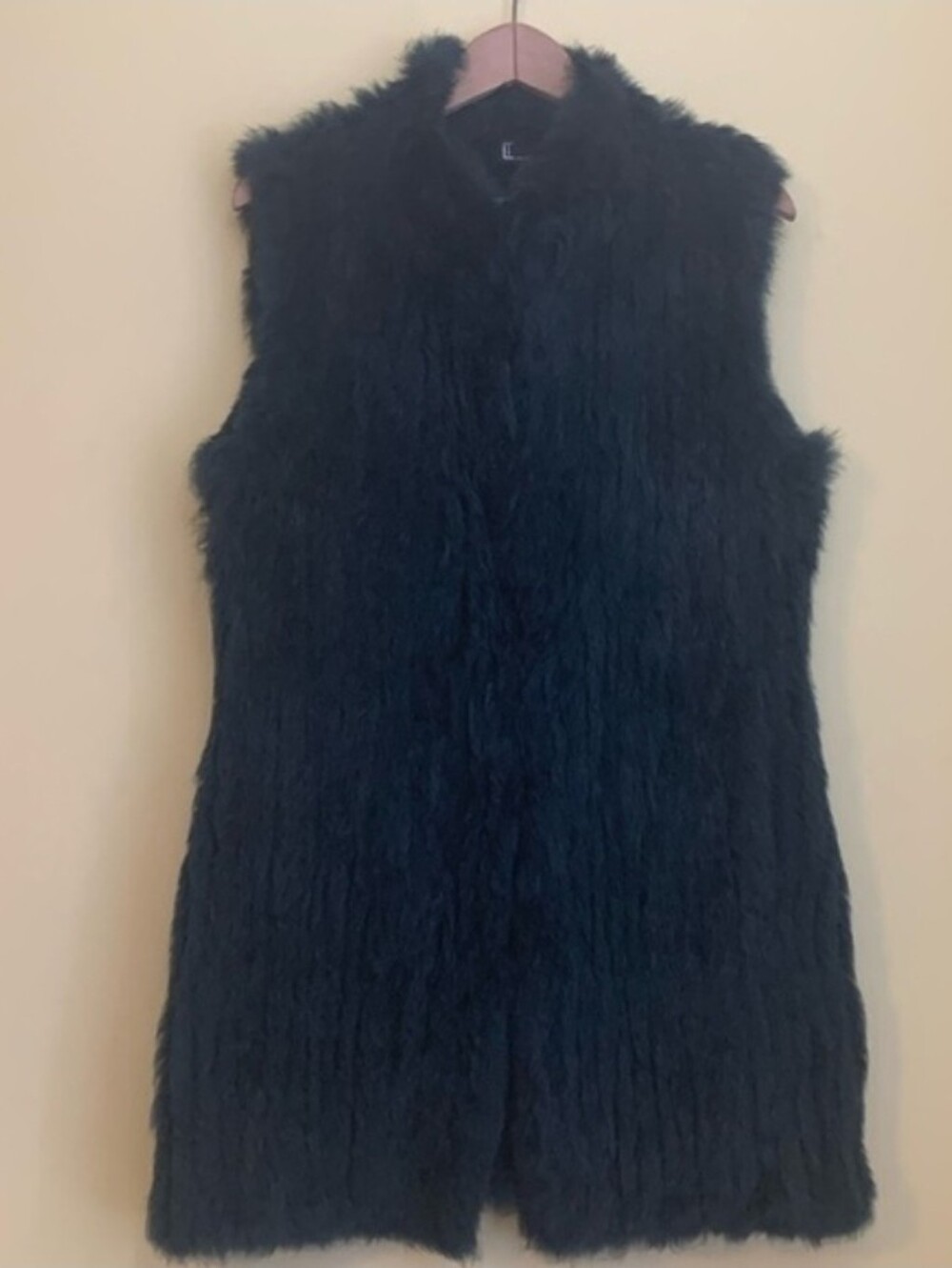 Love Token | Teal Green Woven Rabbit Fur long Ultra Soft Sweater Vest S